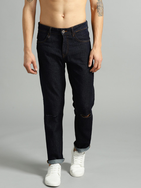

Roadster Men Navy Blue Slim Fit Mid-Rise Slash-Knees Clean Look Jeans