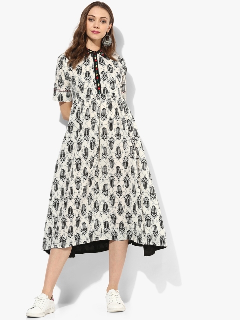 

Sangria Women Off-White Printed Fit and Flare Dress