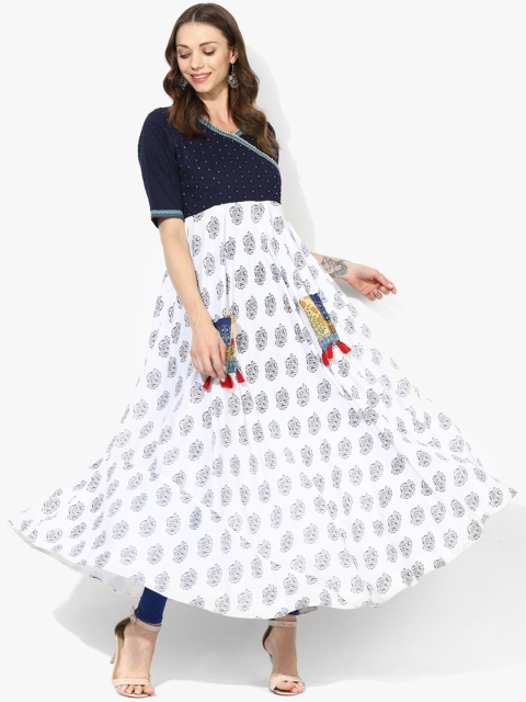 

Sangria Women Blue & White Printed A-Line Kurta