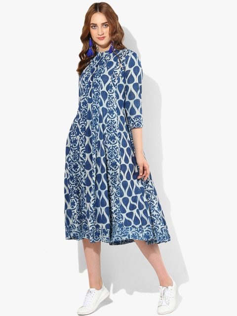 

Sangria Women Blue & Off-White Printed A-Line Ethnic Dress