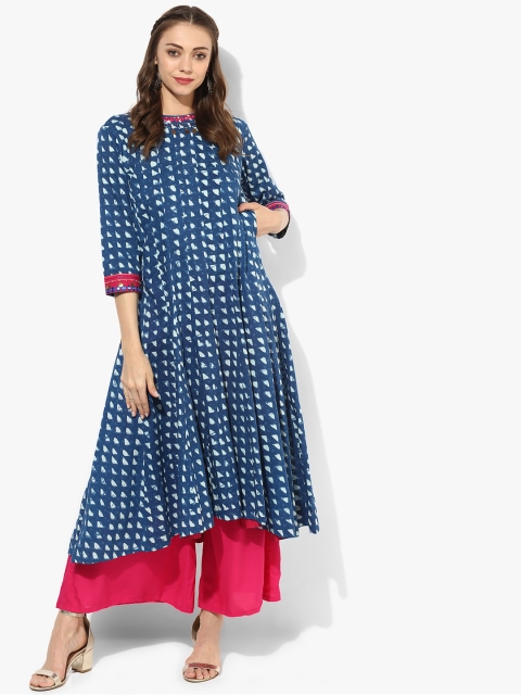 

Sangria Women Blue & White Printed A-Line Kurta