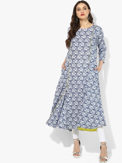 

Sangria Women Navy Blue & White Printed A-Line Kurta