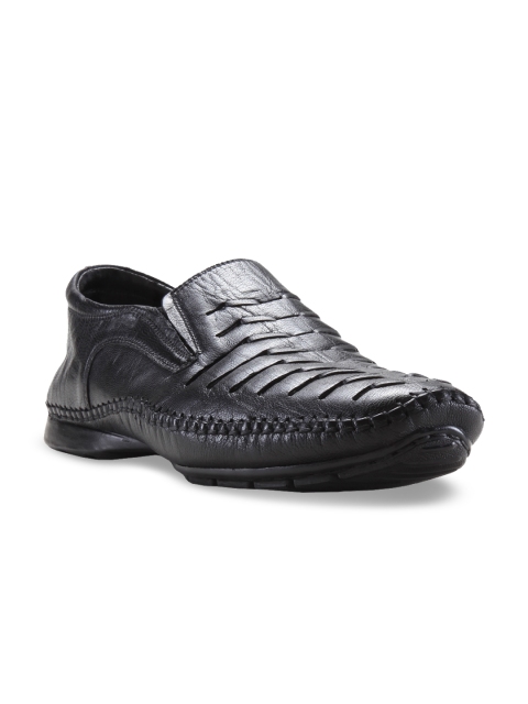 

Franco Leone Men Black Leather Slip-On Sneakers