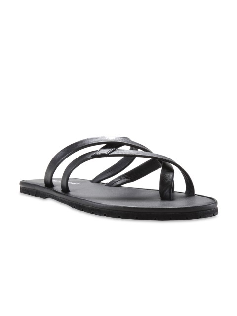 

Franco Leone Men Black Leather Comfort Sandals