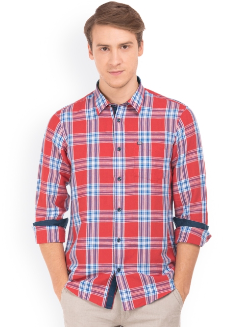 

Arrow Sport Men Red & Turquoise Blue Slim Fit Checked Casual Shirt