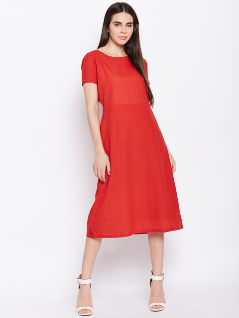 

Meee Women Red Solid A-Line Dress
