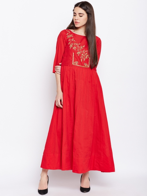 

Meee Women Red Embellished Fit and Flare Dress