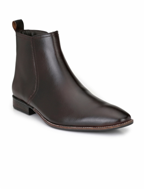

SADDLE & BARNES Men Brown Solid Leather Mid-Top Flat Boots