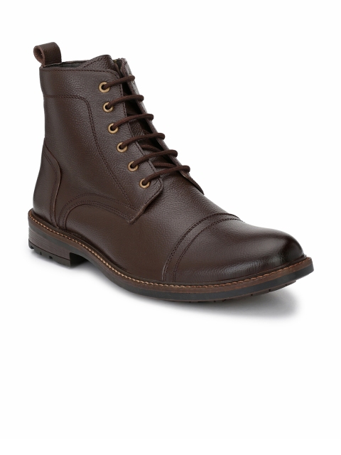 

SADDLE & BARNES Men Brown Solid Leather Mid-Top Flat Boots