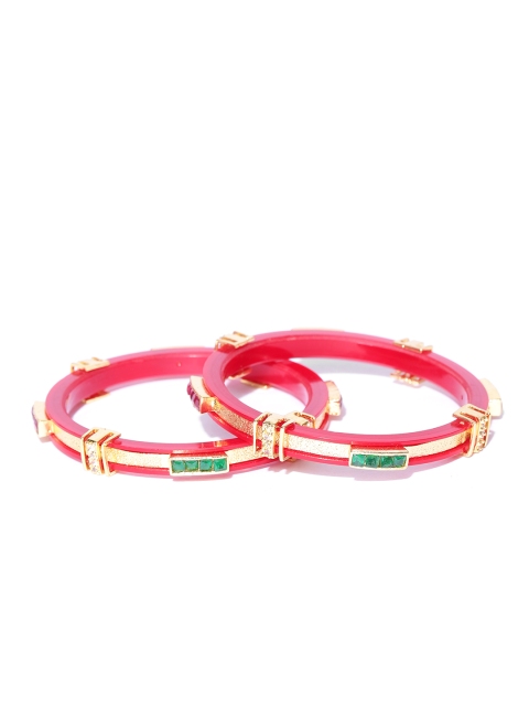 

Priyaasi Set of 2 Red & Green Gold-Plated Stone-Studded Bangles