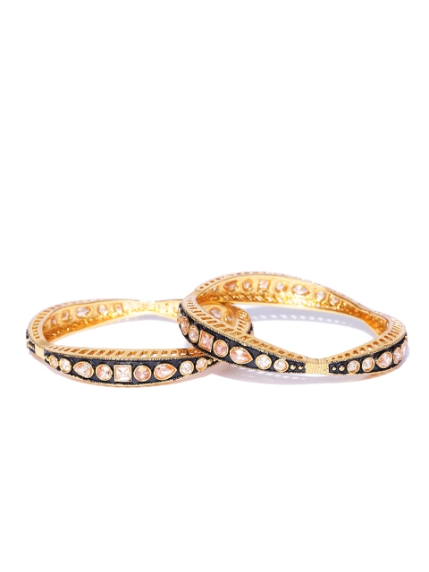 

Priyaasi Set of 2 Black Gold-Plated Kundan-Studded Bangles
