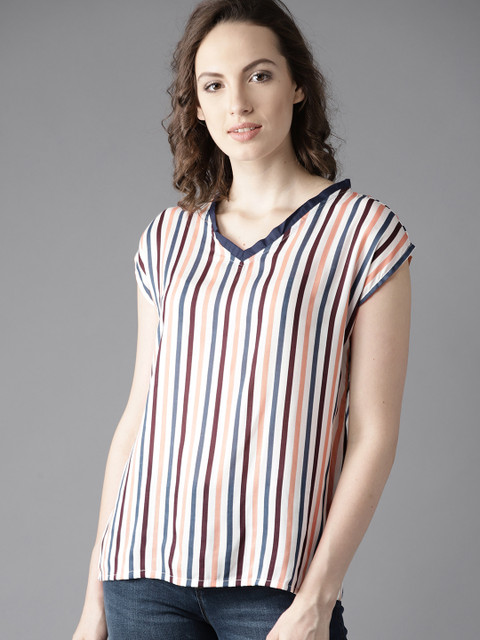 

Moda Rapido Women Off-White & Navy Blue Striped Top