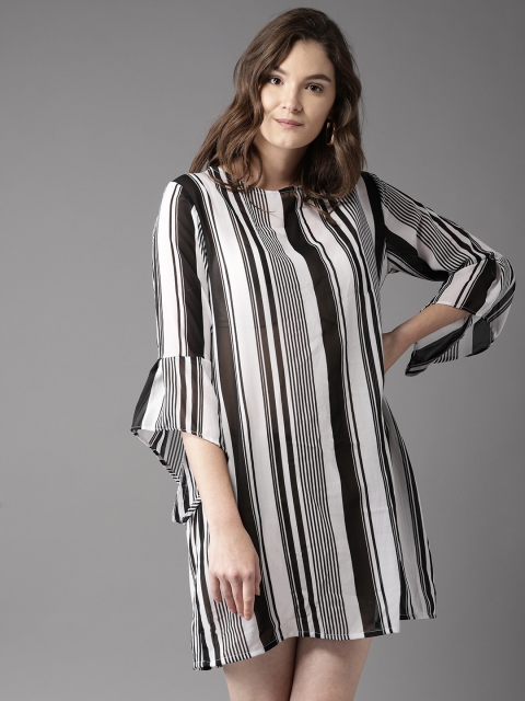 

Moda Rapido Women Black & White Striped A-Line Dress