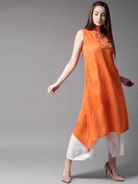

Moda Rapido Women Orange Solid A-Line Kurta