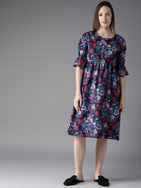 

Moda Rapido Women Blue Printed Empire Dress