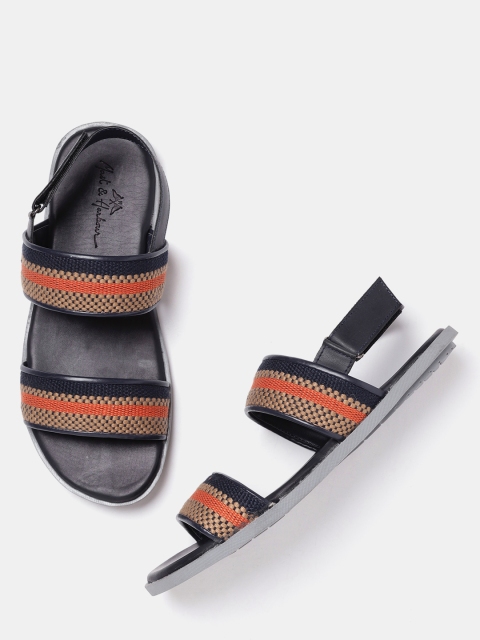 

Mast & Harbour Men Brown & Orange Striped Comfort Sandals