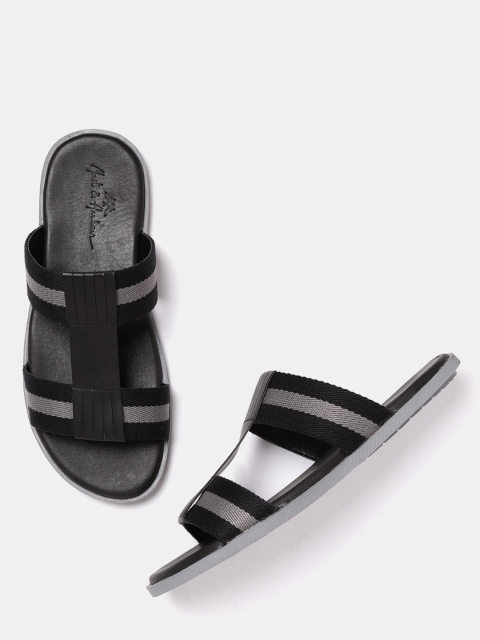

Mast & Harbour Men Black & Grey Striped Comfort Sandals