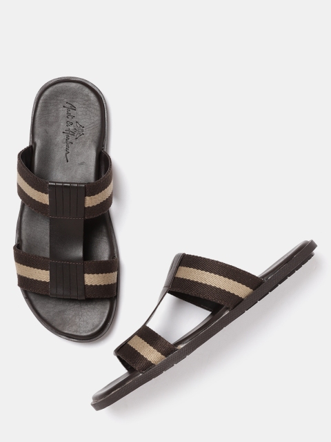 

Mast & Harbour Men Coffee Brown & Beige Striped Comfort Sandals