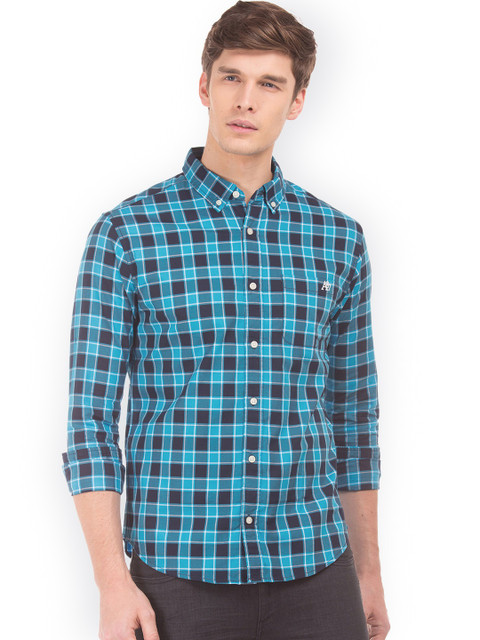

Aeropostale Men Blue Regular Fit Checked Casual Shirt