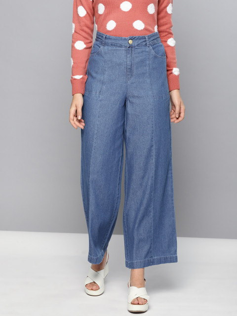 

Chemistry Women Blue Regular Fit Solid Parallel Trousers