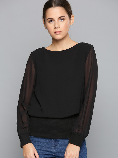 

Chemistry Women Black Solid Blouson Top