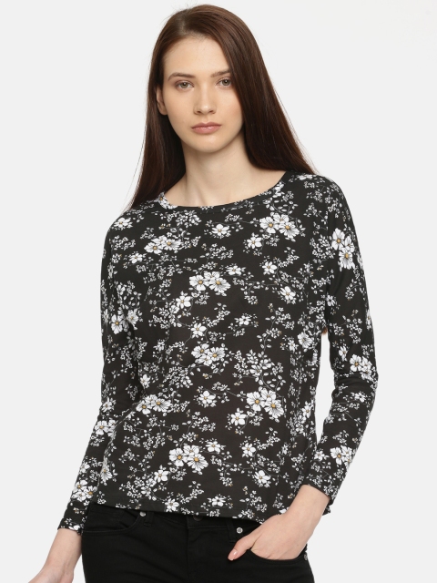 

Chemistry Women Black Printed Round Neck Pure Cotton T-shirt