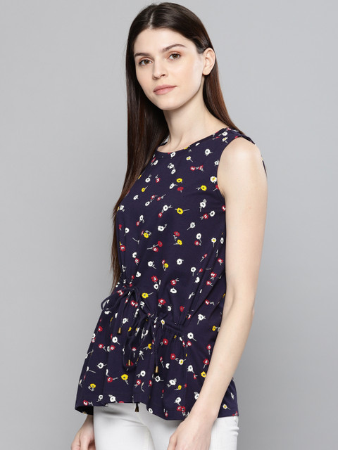 

Chemistry Women Navy Blue Printed Pure Cotton Top