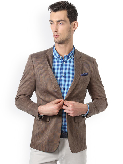 

Solly Sport Men Brown Printed Slim Fit Single-Breasted Casual Blazer