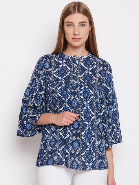 

Monte Carlo Women Navy Blue Printed Shirt Style Top