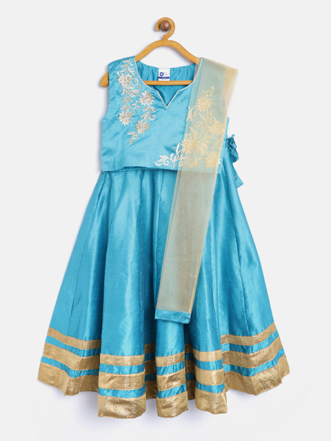 

612 league Girls Turquoise Blue Embellished Ready to Wear Lehenga Choli with Dupatta