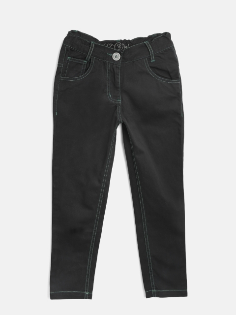 

612 league Girls Black Regular Fit Solid Regular Trousers