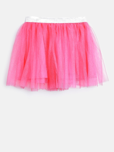 

612 league Girls Pink Net Flared Skirt