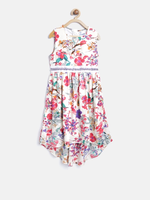 

612 league Girls Off-White & Red Floral Print Fit & Flare Dress