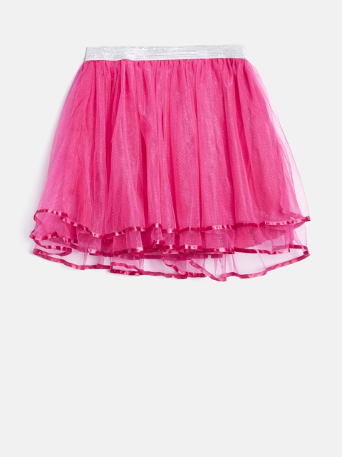 

612 league Girls Pink Net Flared Skirt