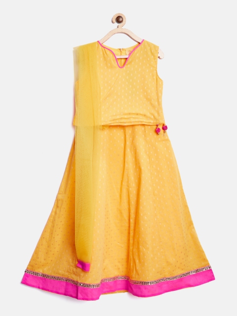 

612 league Girls Yellow & Pink Printed Ready to Wear Lehenga & Blouse with Dupatta
