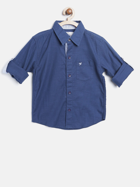 

612 league Boys Navy Solid Casual Shirt, Navy blue