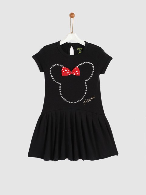 

YK Disney Girls Black Printed Drop-Waist Dress