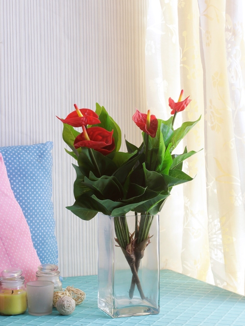 

Fourwalls Set of 2 Green & Red Artificial Anthurium Plants