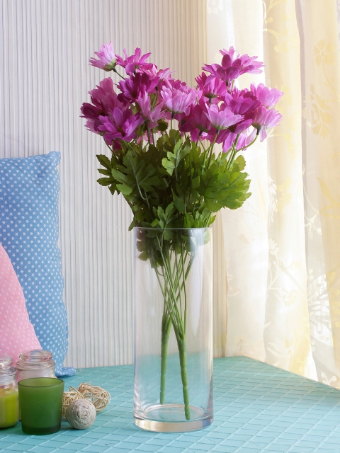 

Fourwalls Set Of 2 Purple Green Artificial Daisy Flower Bunches Without Pot