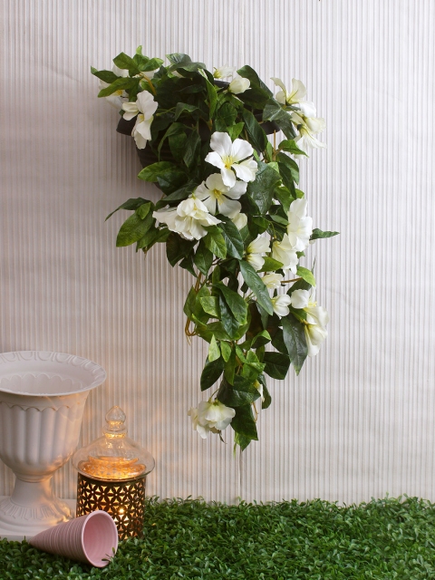 

Fourwalls White & Green Artificial Hanging Habiscus Bush