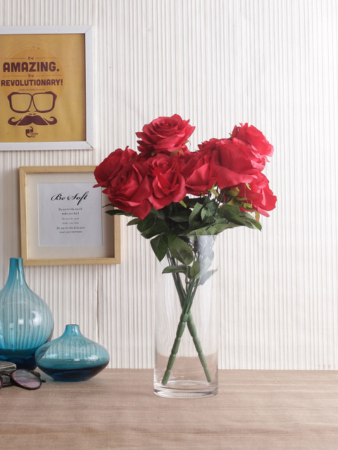 

Fourwalls Set of 2 Red & Green Artificial Rose Flower Bunches