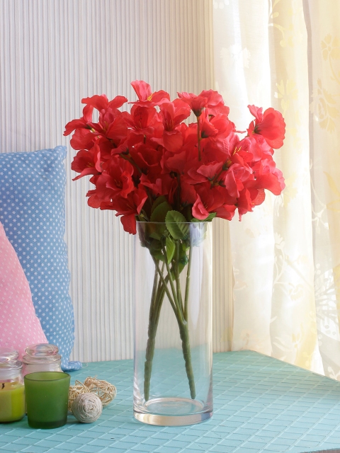

Fourwalls Set Of 3 Red & Green Artificial Gardenia Flower Bunches Without Pot