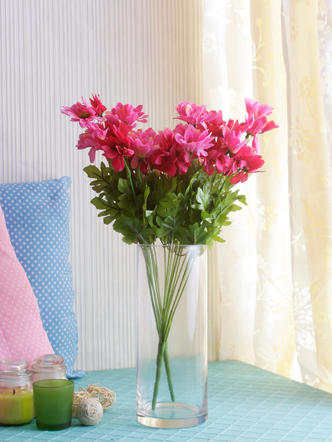 

Fourwalls Set of 2 Pink Green Artificial Daisy Flower Bunches Without Pot