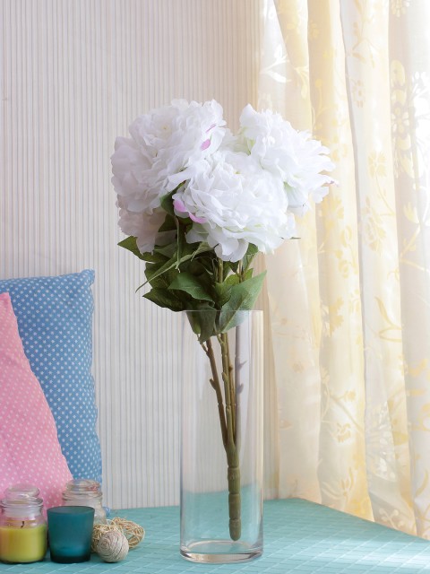

Fourwalls White & Green Artificial Peony Flower Bunch without Pot