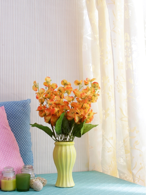

Fourwalls Set Of 2 Orange Green Artificial Blossom Flower Bunches Without Pot