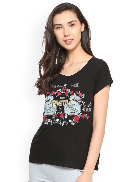 

People Women Black Printed Pure Cotton Top