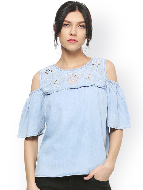 

People Women Blue Solid Top