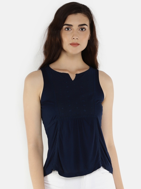 

People Women Navy Blue Solid Top