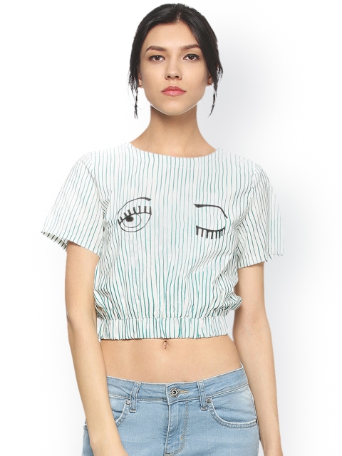 

People Women Off-White Striped Crop Top