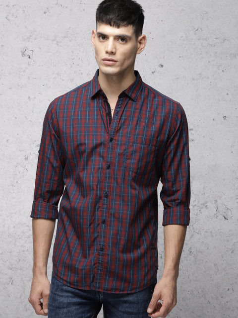 

Ecko Unltd Men Red & Navy Blue Slim Fit Checked Casual Shirt